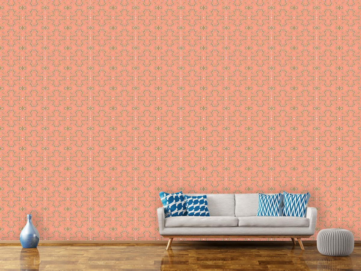 patterned-wallpaper-salmon-colored-crosses