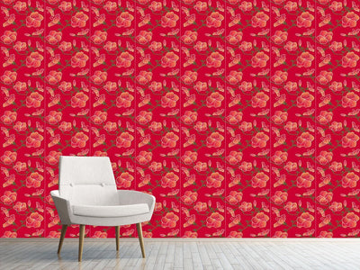 patterned-wallpaper-red-hibiscus