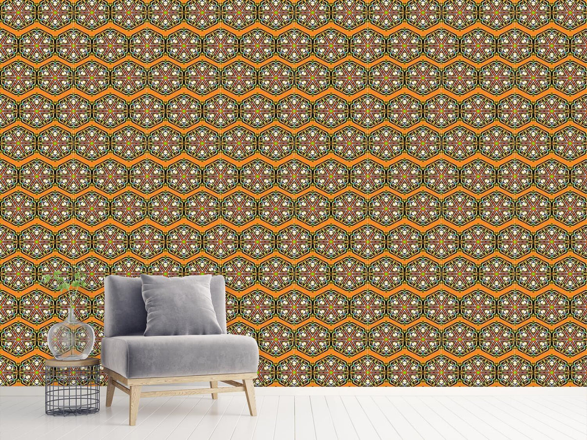 patterned-wallpaper-kaleidoscope-zig-zag-brown