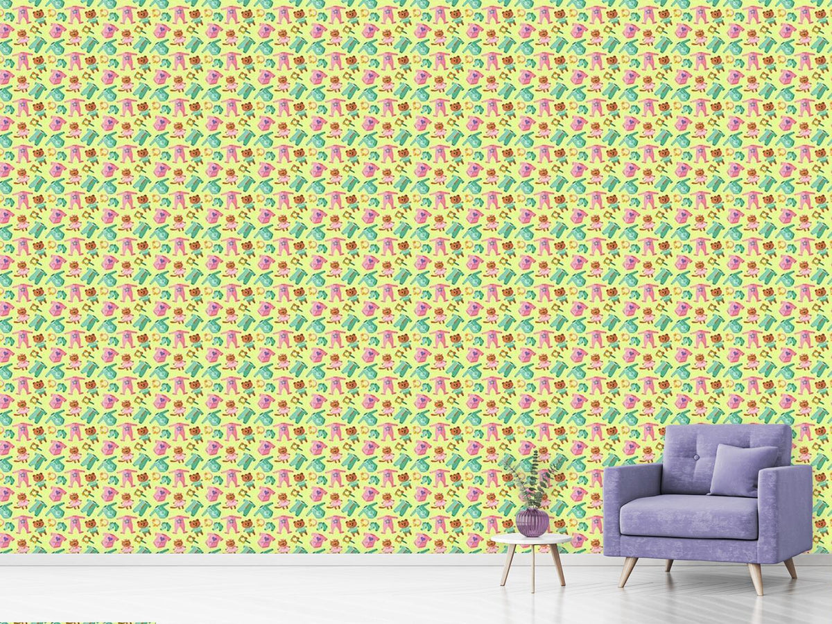 patterned-wallpaper-baby-clothes-and-toys