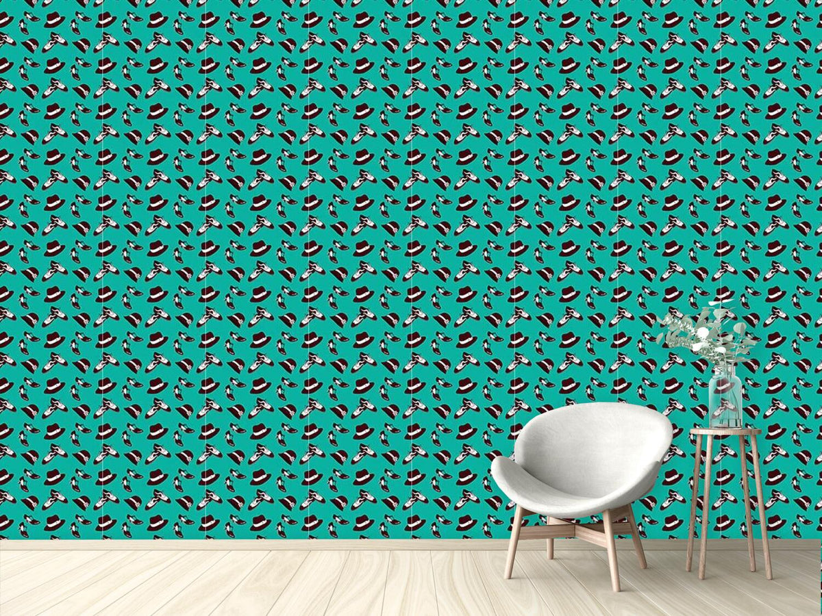 patterned-wallpaper-twenties-shoes-and-hats