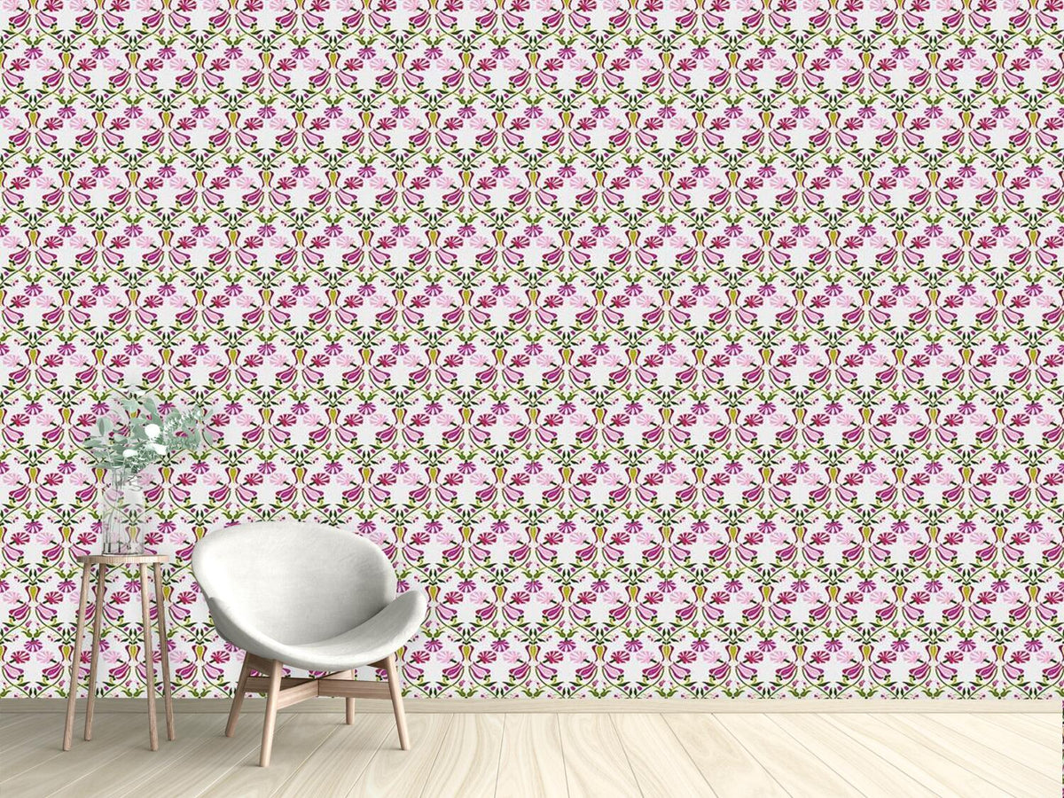 patterned-wallpaper-tulips-and-carnations-pink