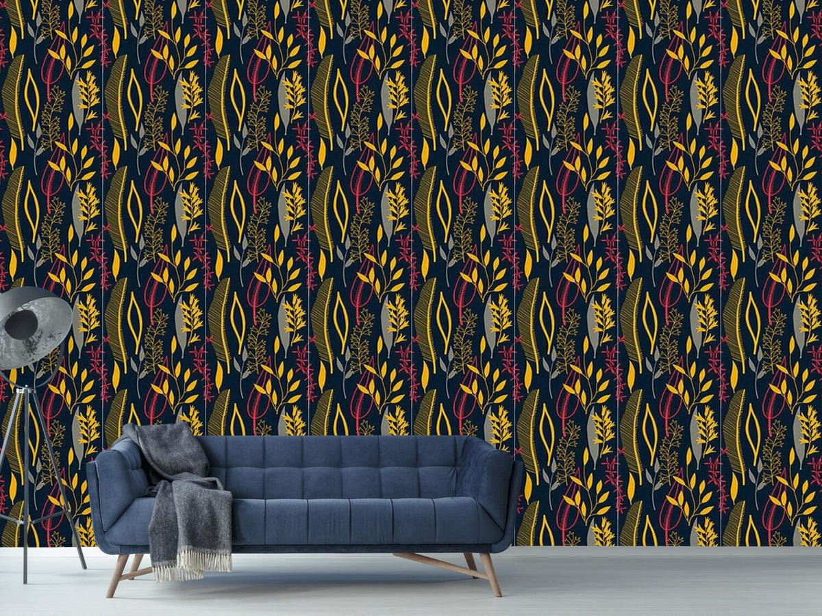 patterned-wallpaper-leaves-silhouettes-black