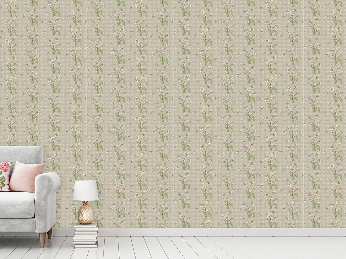 patterned-wallpaper-daisy-flower-beige